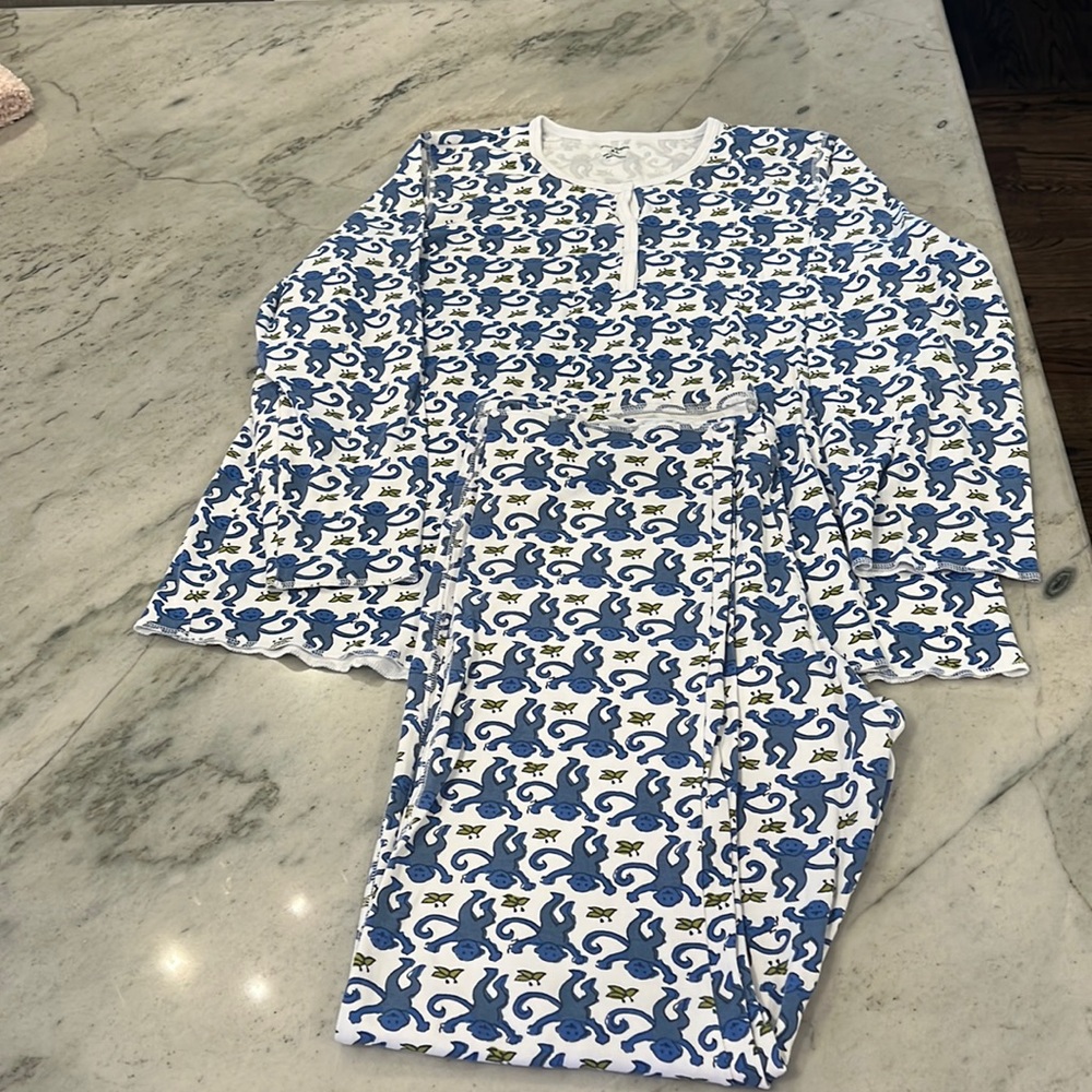 Roller Rabbit brand new blue monkey Henley pj pajama set women’s XL